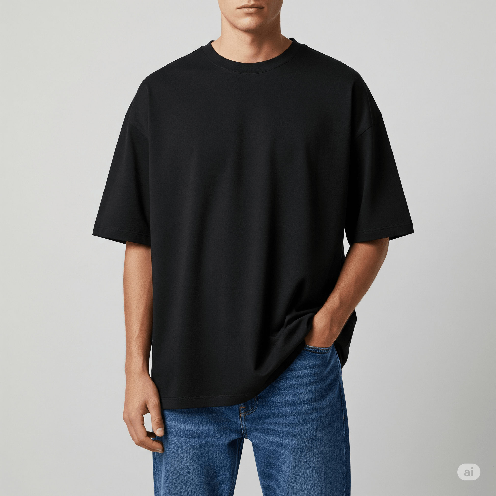 Plain Black Premium Cotton Oversized T-Shirt for Men 