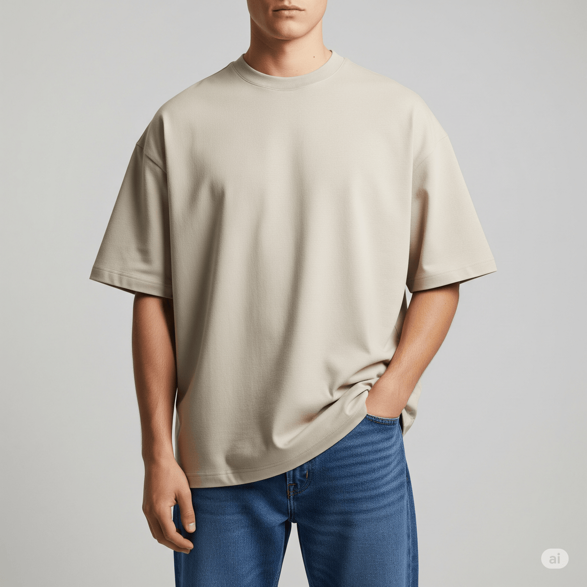 Plain Beige Premium Cotton Oversized T-Shirt for Men 