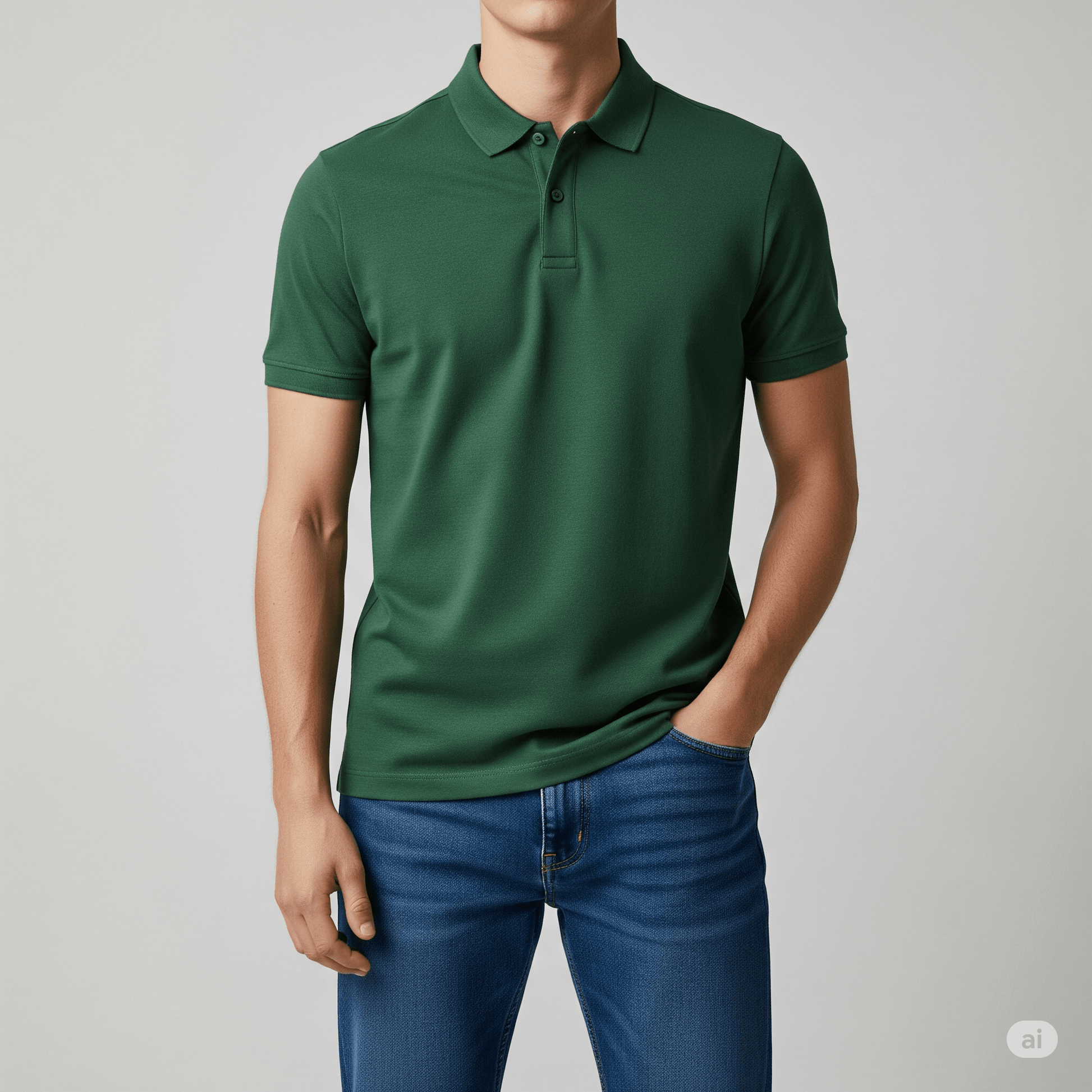 Plain Green Premium Cotton Polo Neck T-shirt for Men 