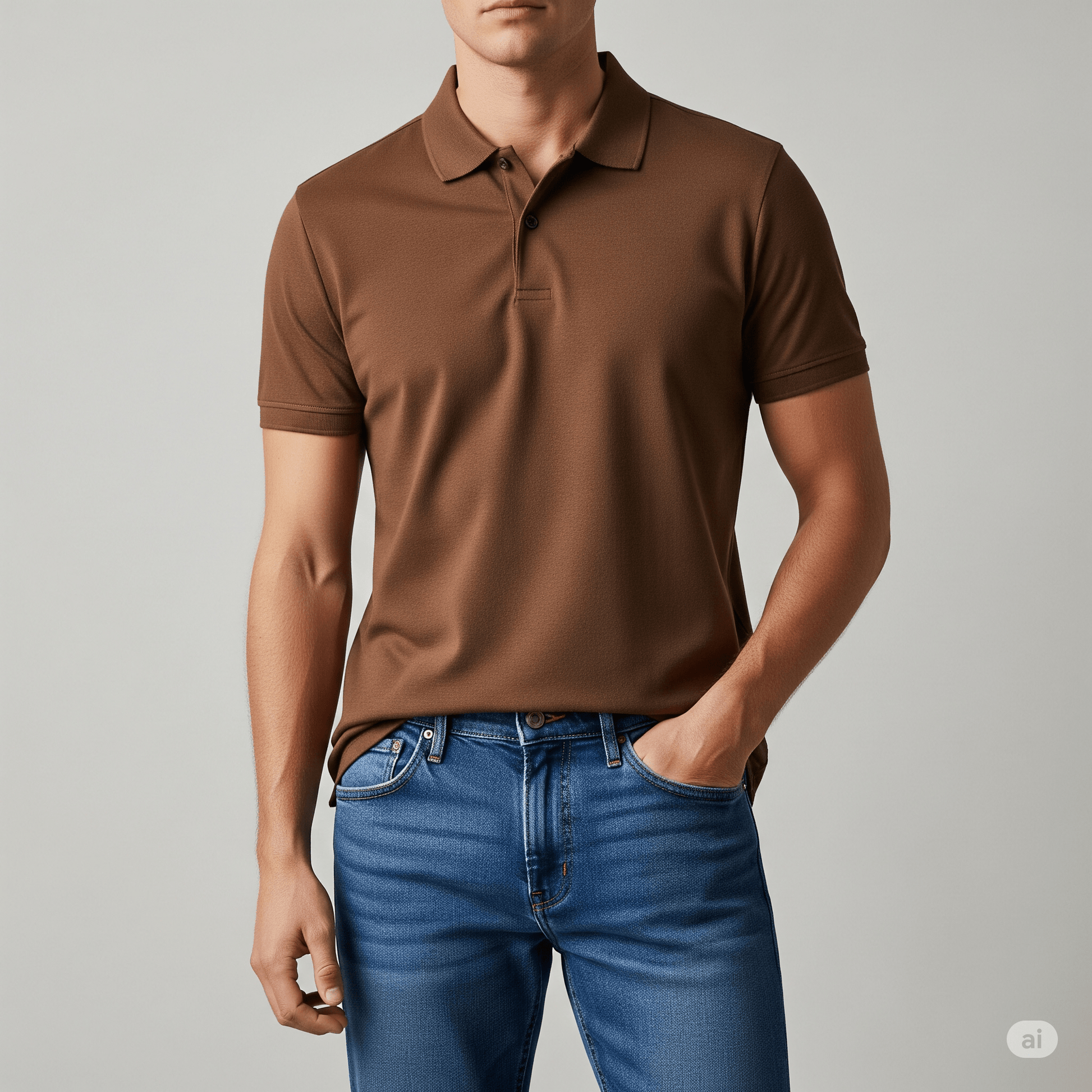 Plain Brown Premium Cotton Polo Neck T-shirt for Men 