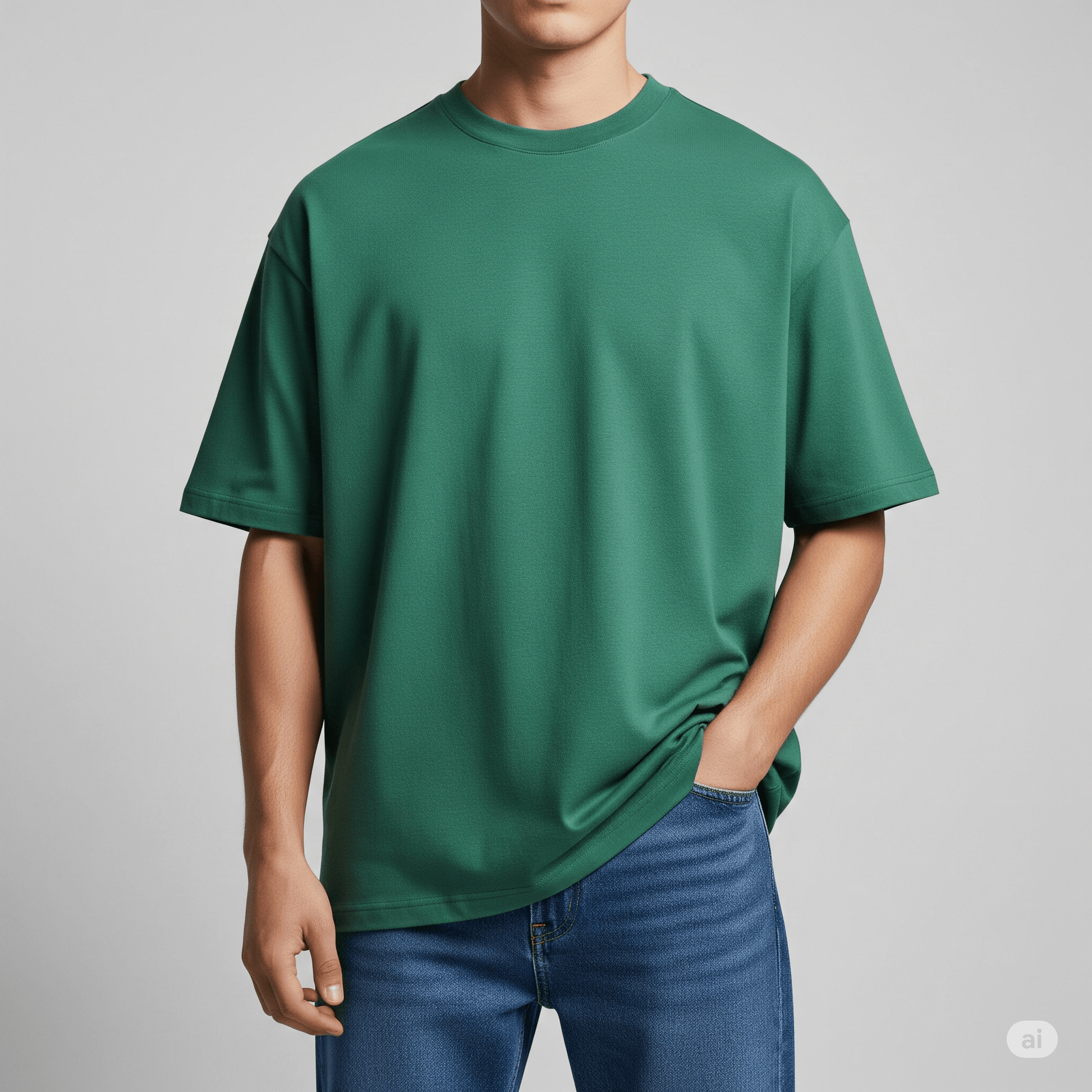 Plain Green Premium Cotton Oversized T-Shirt for Men 