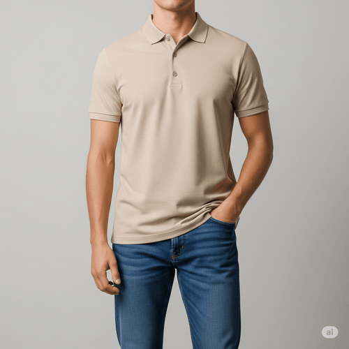 Plain Beige Premium Cotton Polo Neck T-shirt for Men 