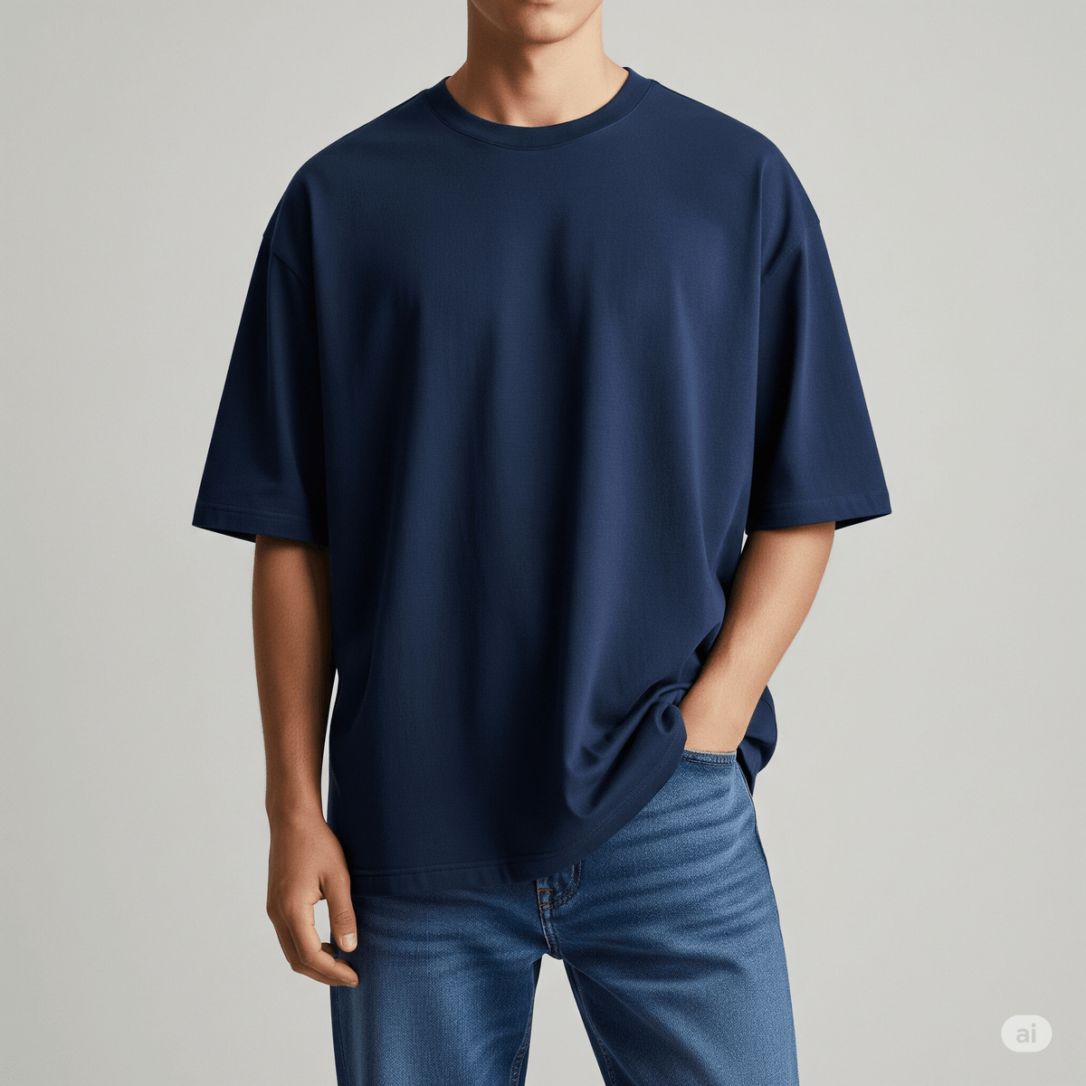 Plain Navy Blue Premium Cotton Oversized T-Shirt for Men 
