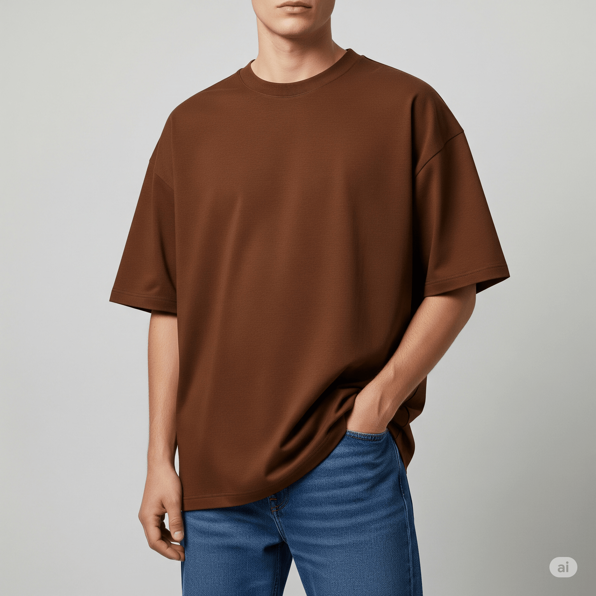 Brown Plain Premium Cotton Oversized T-Shirt for Men 