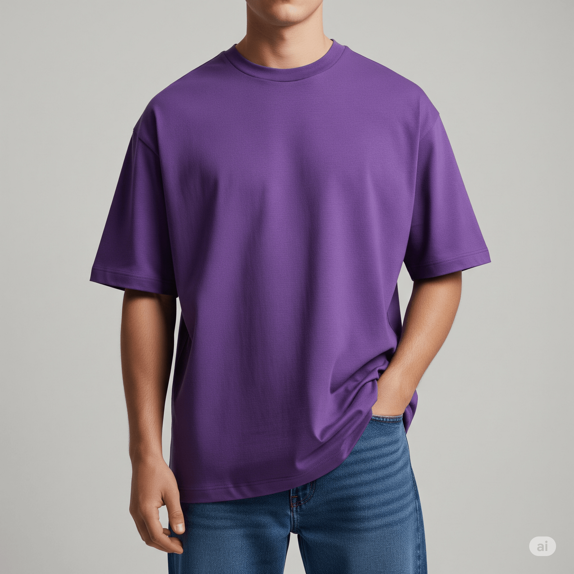 Plain Purple Premium Cotton Oversized T-Shirt for Men 