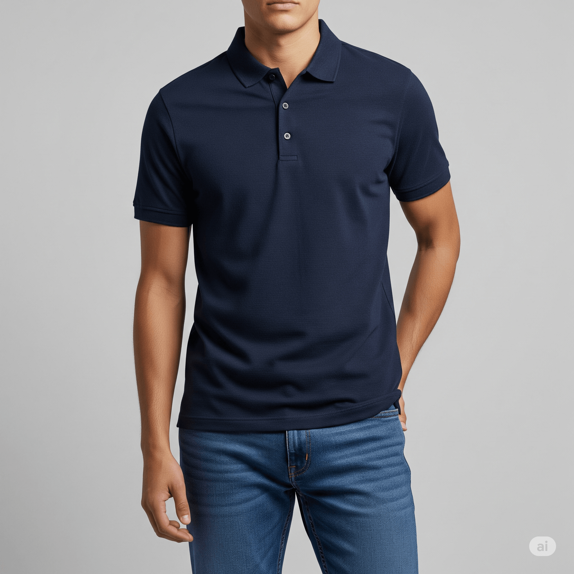 Plain Navy Blue 100%Cotton Polo Neck T-shirt for Men – Aheer