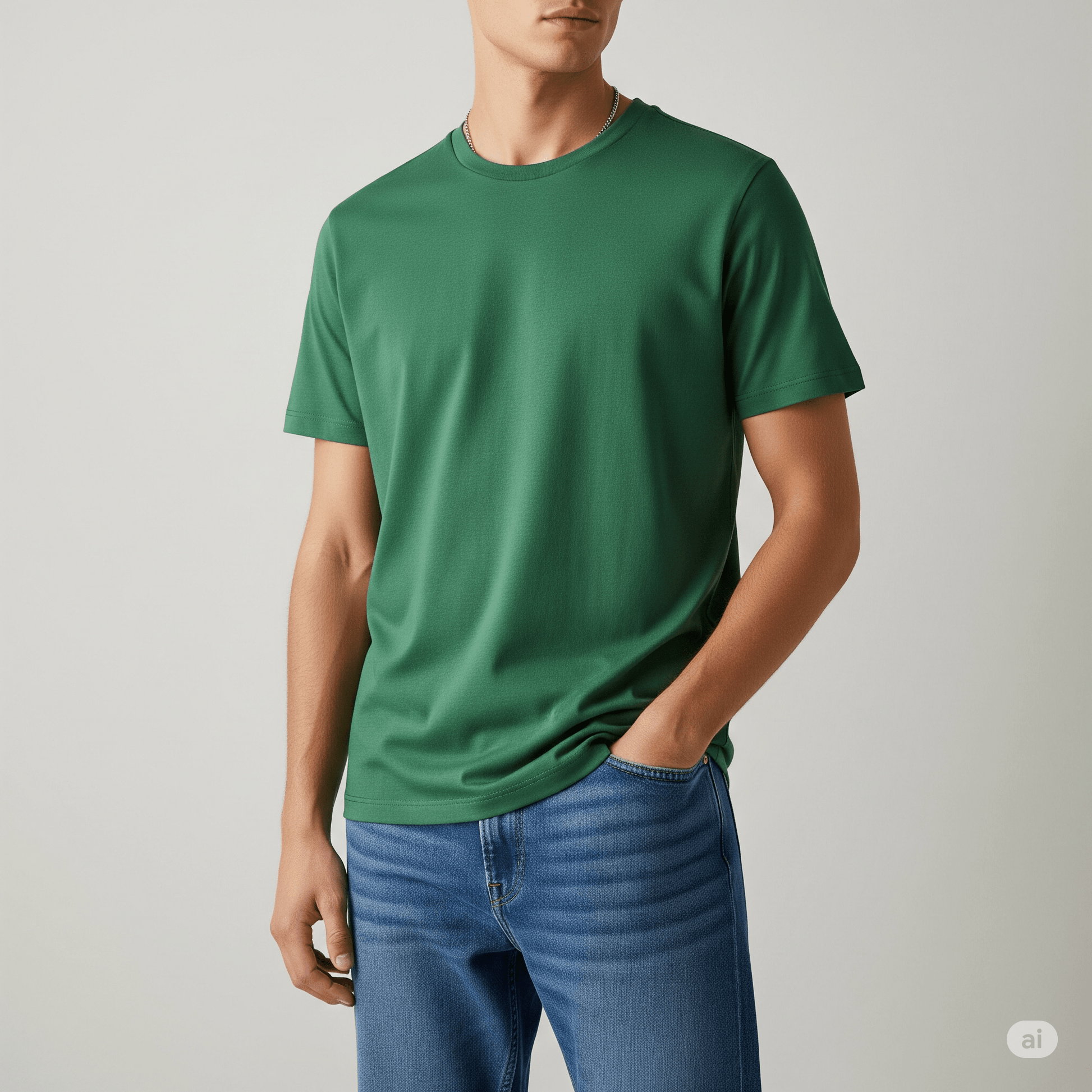 Plain Green Premium Cotton Regular fit T-shirt for Men 