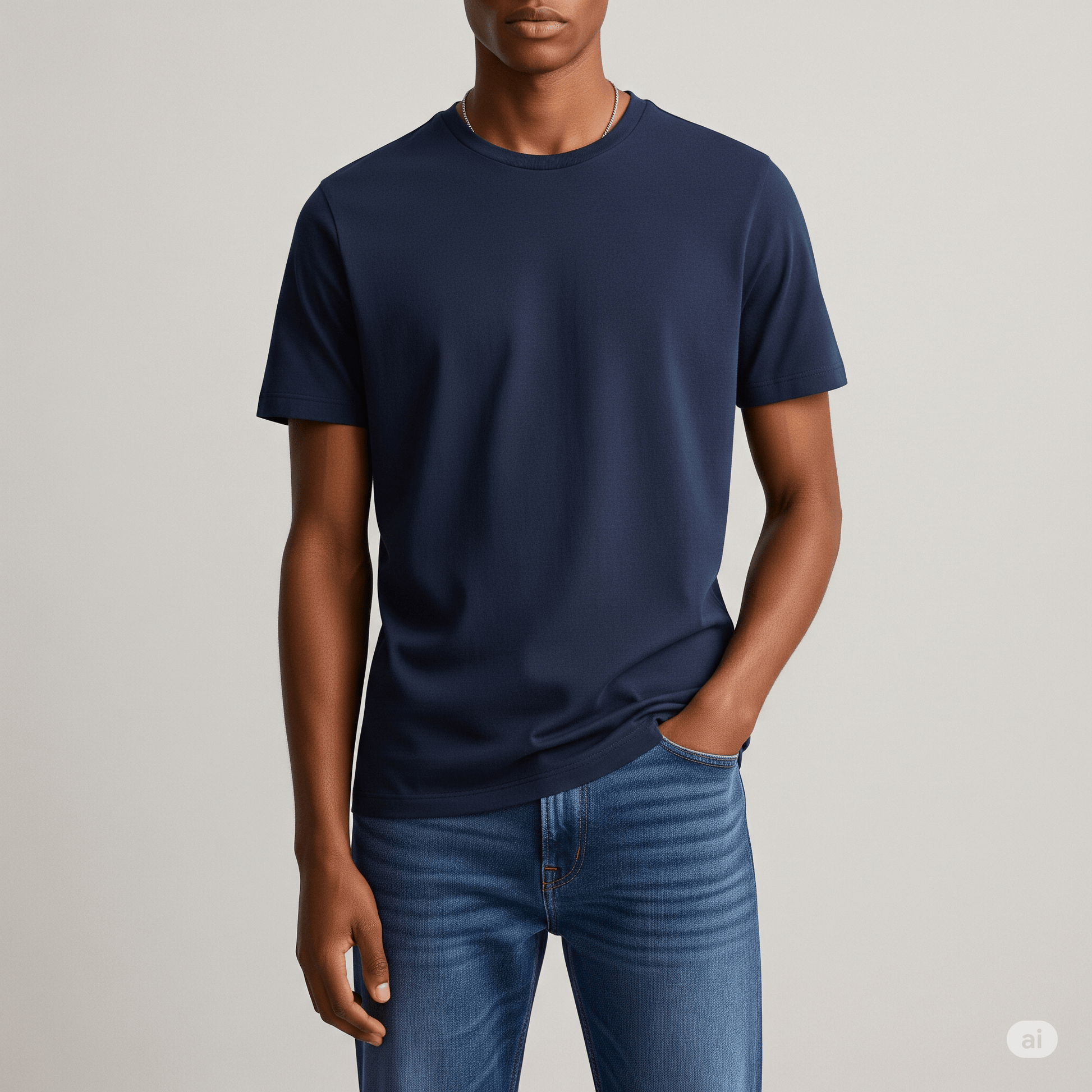 Plain Navy Blue Pure Cotton Regular fit T-shirt for Men 