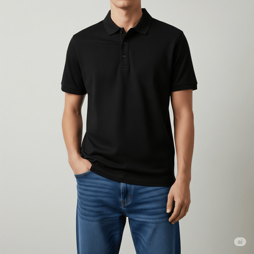 Plain Black Premium Cotton Polo Neck T-shirt for Men 